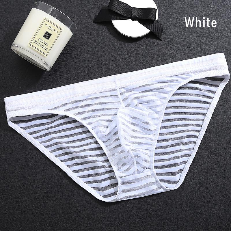Men Mesh Striped Transparent Briefs Low Waist Ultra-thin Ice Silk Sexy Breathable Underwear Underpant Men Gays Sissy Panties