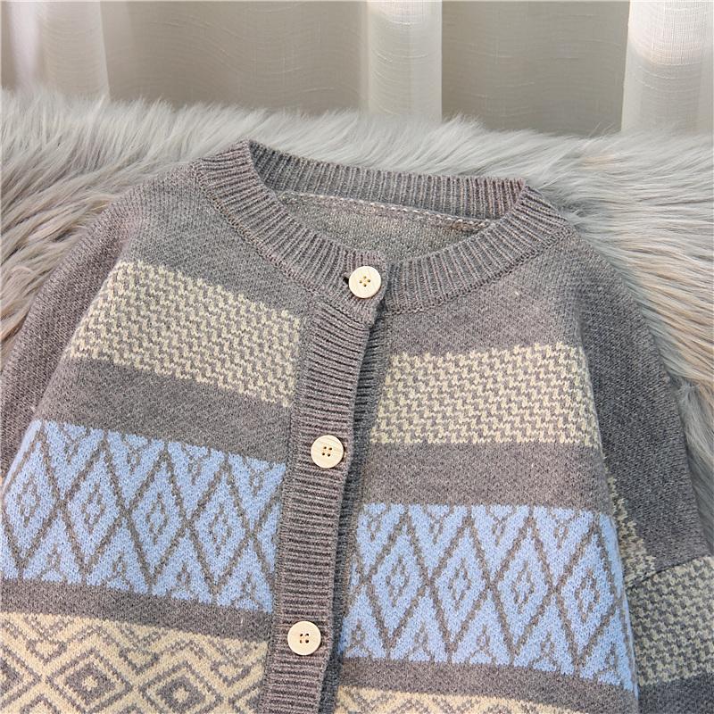 2022 осенне-зимний женский новый однобортный вязаный кардиган, свободный свитер с круглым вырезом, одинаковый по цвету, универсальный свитер