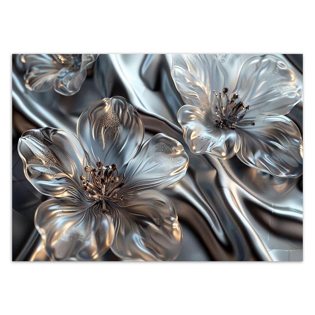 Wallpaper Elegant Silver Glass Flowers