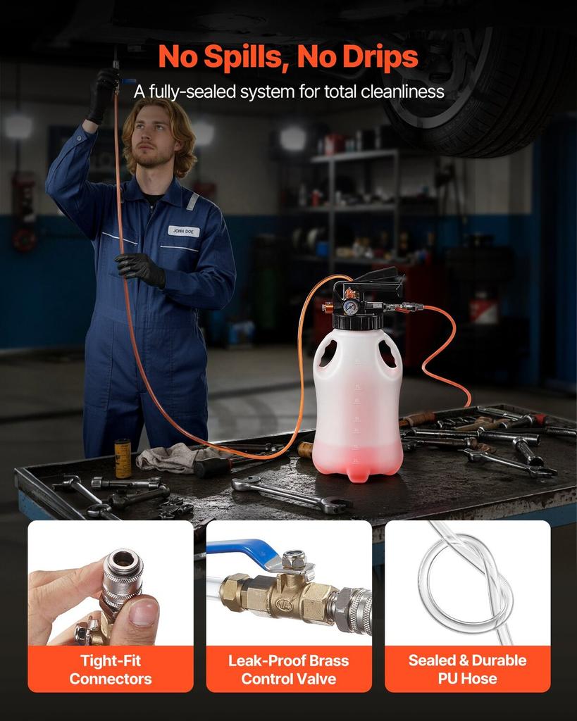 Transmission Fluid Pump, 8 L Capacity, Pneumatic Oil Fluid Extractor ATF Refill Dispenser Transfer Pump wit 15 ATF Adapters, Oil Extractor Dispenser