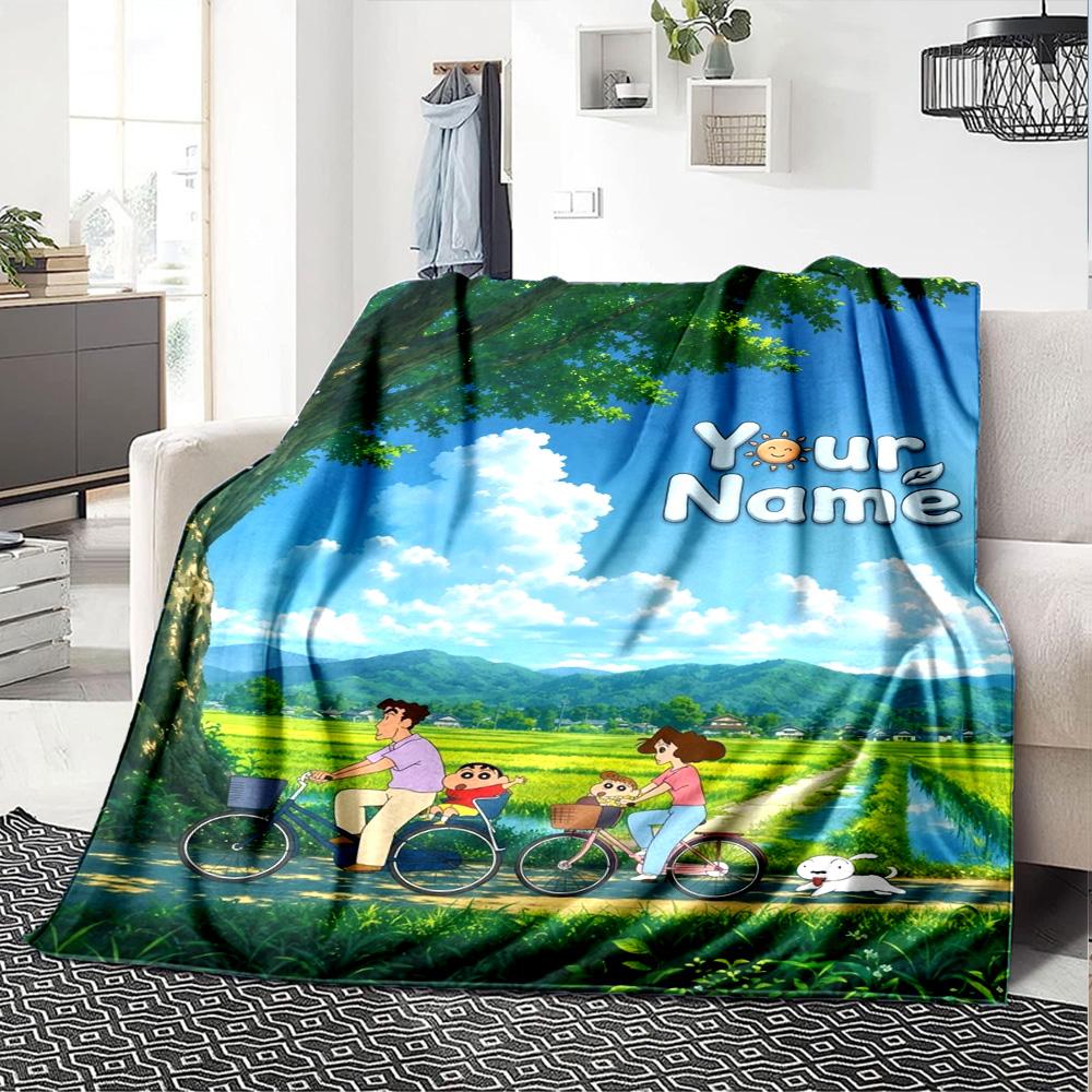 Name Custom Anime Sinchan Print Flannel Blanket High Quality Warm Comfortable Cover for All Seasons Perfect for Gifts Home Decor