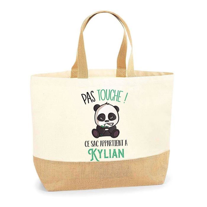 Sac cabas - PLANETEE - Kylian pas touche Panda - Jute naturel - Grand format - Imprimé en France