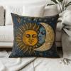 Boho Celestial Sun & Moon Print Throw Pillow Cover, Vintage Tarot Style Starry Night Decorative Cushion