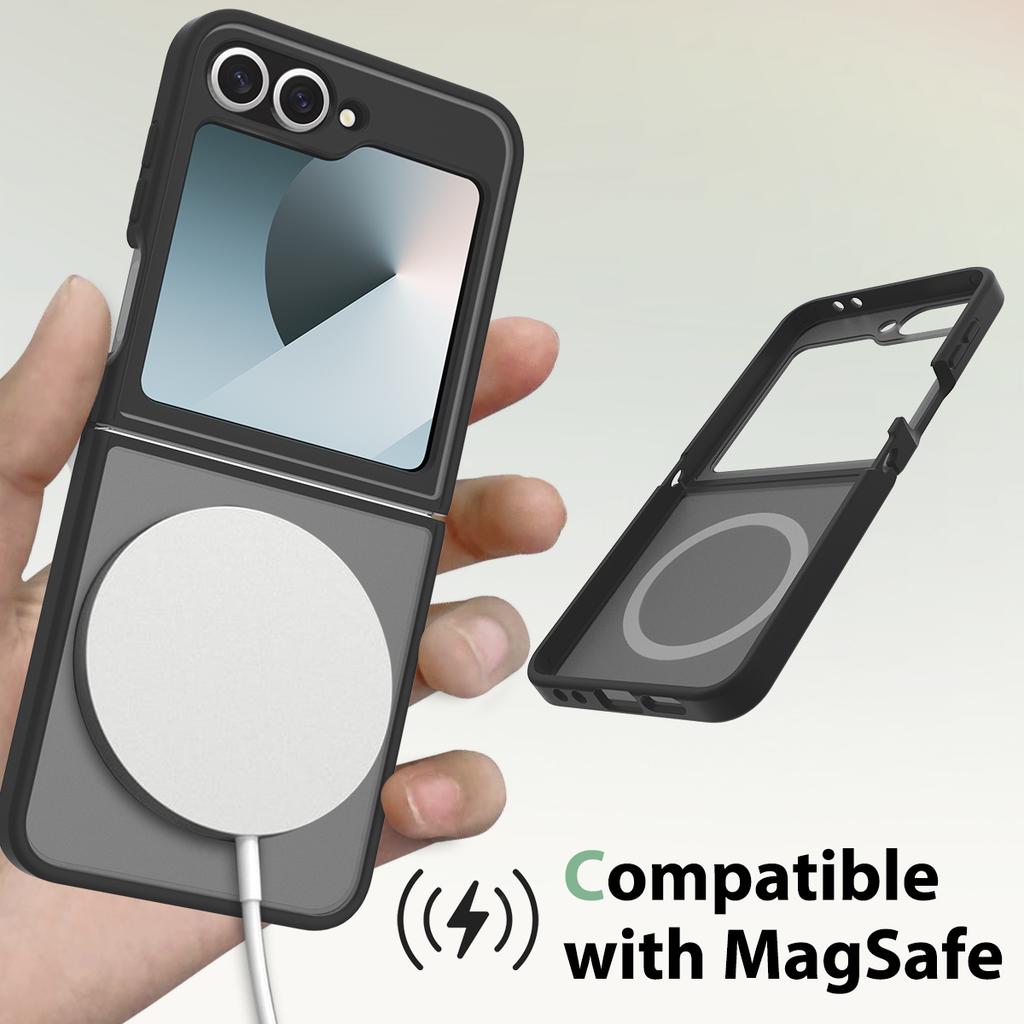 Магнитный чехол Skin Feel Shield для Samsung Galaxy Z Flip 6 7 5G Magsafe Беспроводная зарядка ТПУ Рамка Жесткая Пластиковая Крышка Телефона