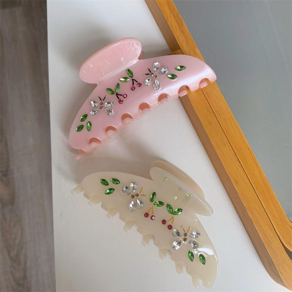 Rhinestone Acetic Acid Shark Clip Hair Clip Flower Hair Claw Transparent Acetate Hair Claw Girls