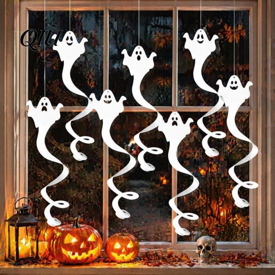 Spooky Halloween Party Ornaments 8 Pcs Hanging Ghost Swirl Decoration, White Ceiling Horror Theme Decorations Swirls Streamers for Home Office Haunted