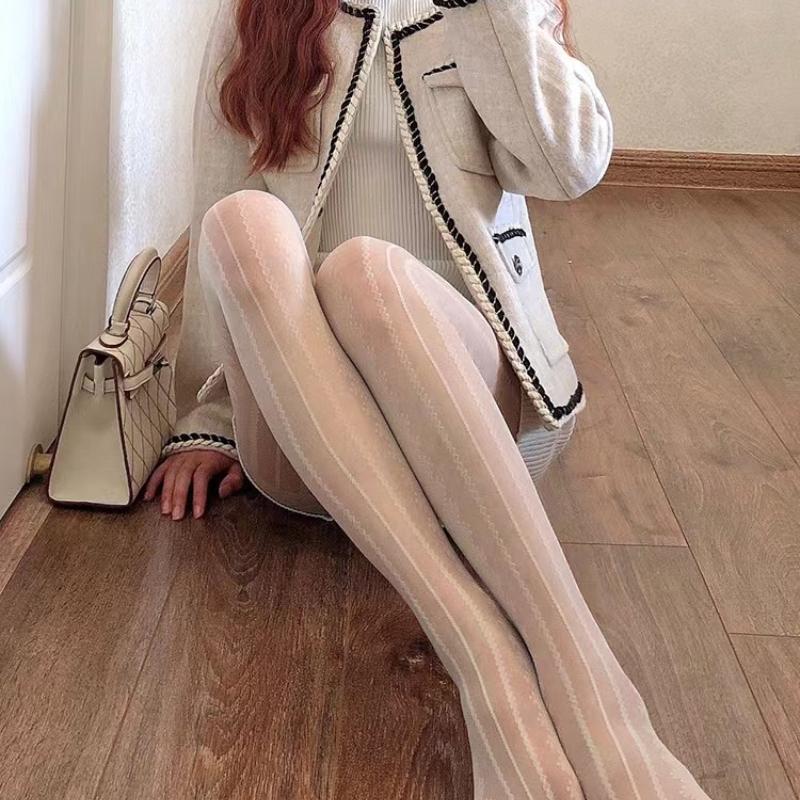 Sexy Black White Lolita Hollowed Lace Mesh Stockings Women Bottomed Pantyhose Japanese Goth Thin Stocking Hot Classic Tights