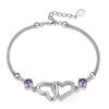 Cute Fashion Simple Silver Plated Ornament Women's Natural Amethyst Heart-Shaped Bracelet Korean Fashion