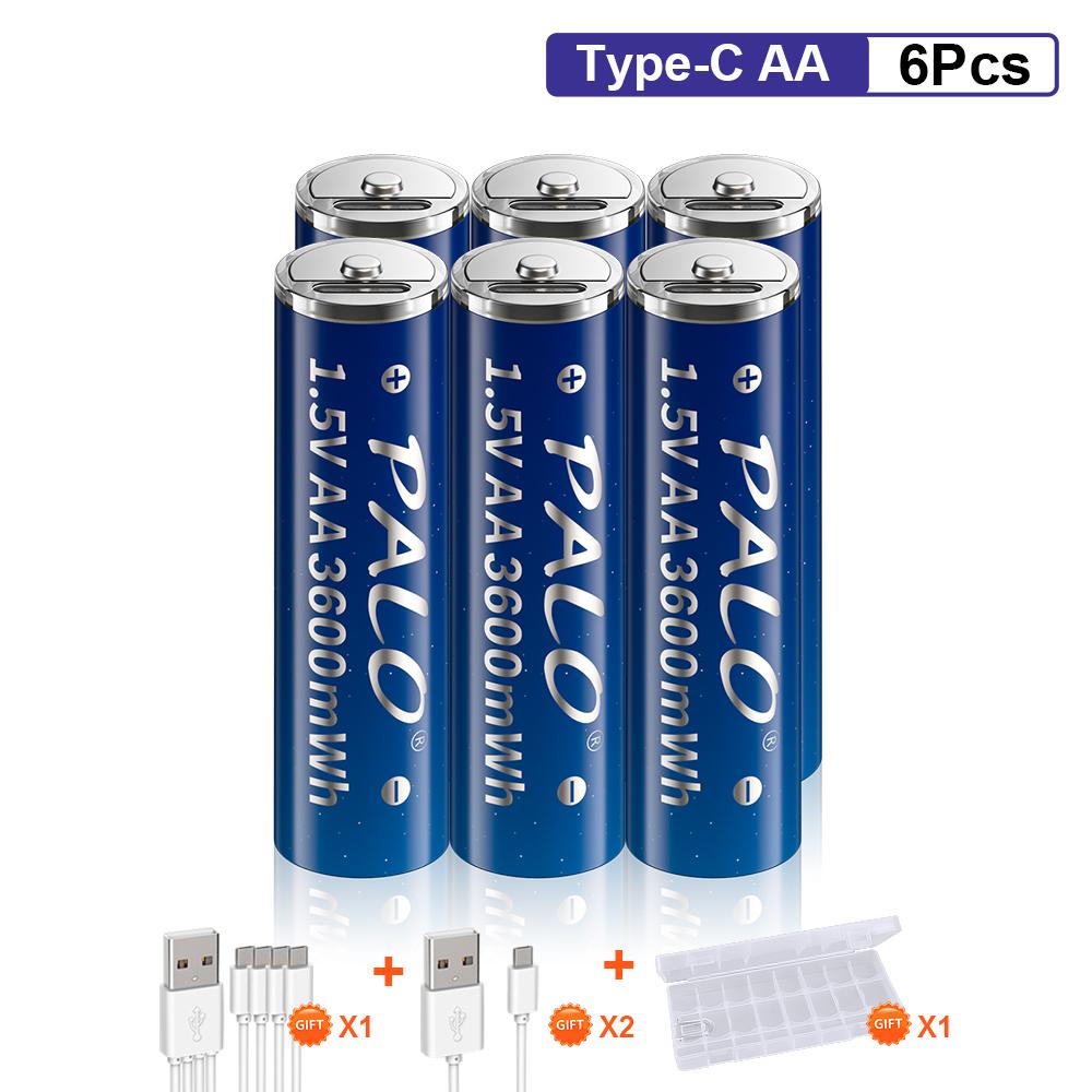 PALO Новый 100% оригинальный 1,5 В USB литий-ионный аккумулятор AA 3600 МВтч литий-полимерный USB перезаряжаемый литий-ионный аккумулятор AA TypeC с кабелем Type-C