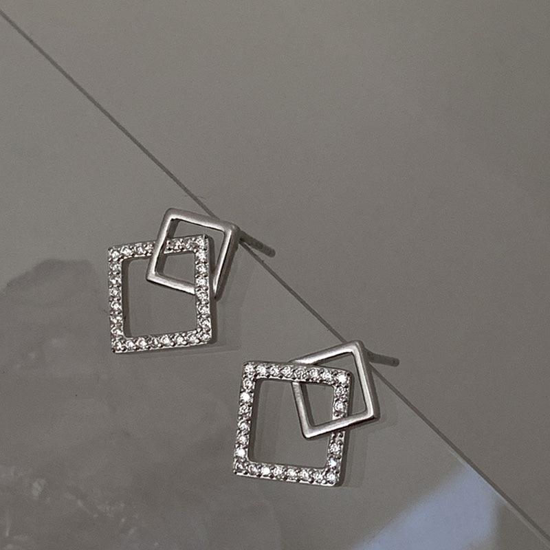 Foxanry Prevent Allergy 925 Sterling Silver Stud Earrings New Trendy Sweet Sparkling Zircon Geometric Party Jewelry Couples Gift