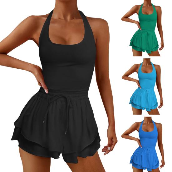 Женский комбинезон с U-образным вырезом, без рукавов, с высокой талией, для бега, цельный, спортивная одежда, однотонный, летняя одежда для фитнеса