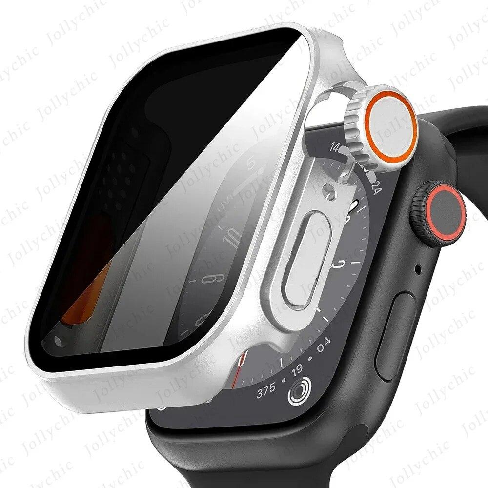 Металлическое стекло+Чехол для Apple Watch 9 8 7 6 5 4 Серии Защитная пленка для экрана Изменить на Ultra i watch 45мм 44 41 40мм Защита конфиденциальности