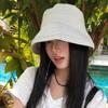 Korean Sweet Color Matching Plaid Strap Bucket Hats Women Summer Big Brim Sun Protection Versatile Casual Basin Cap