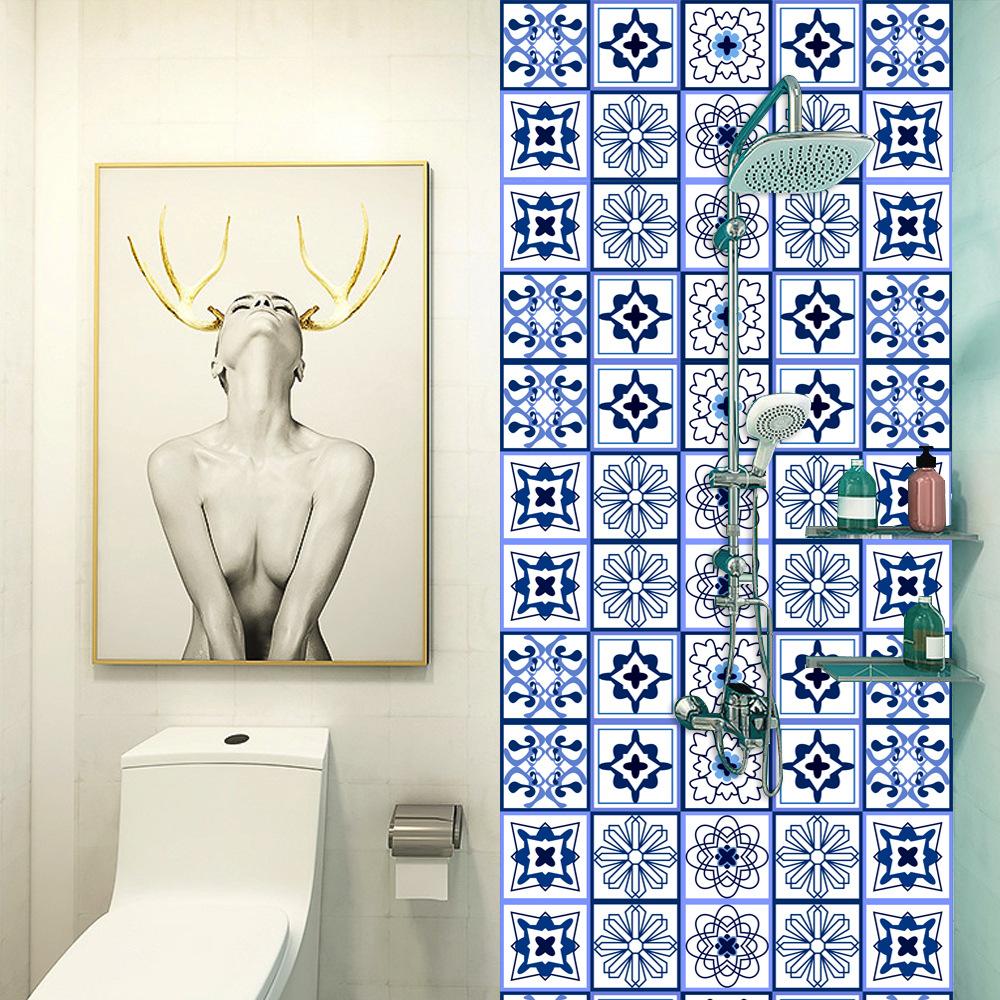 6 шт., самоклеящаяся настенная плитка с синими кристаллами и цветами, кухонные обои, фрески, водонепроницаемые наклейки для кухни, ванной комнаты