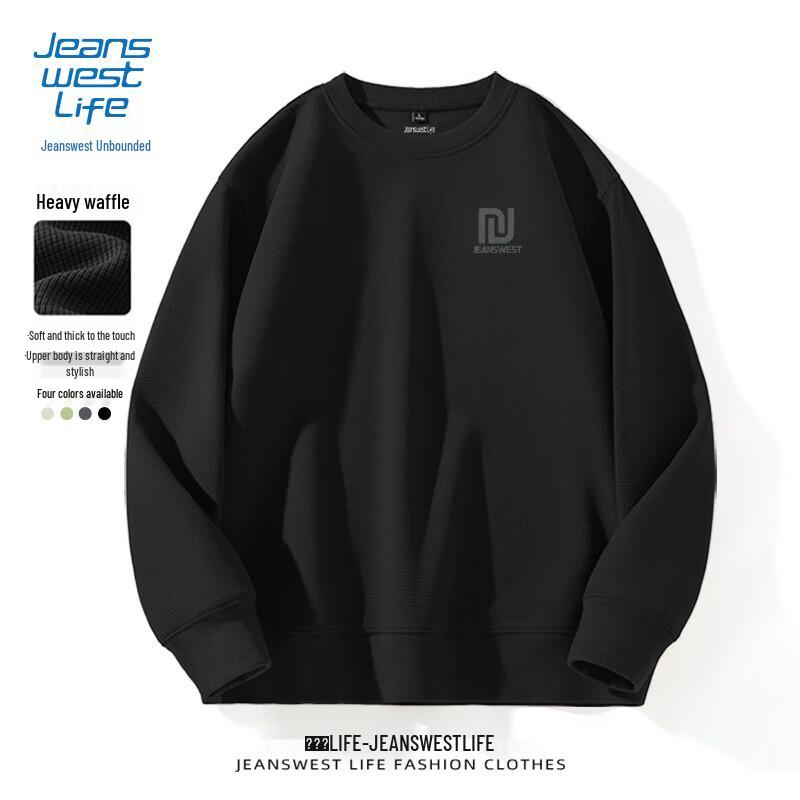 JEANSWEST LIFE Men's Anti-Wrinkle Waffle Knit Crewneck Sweatshirt