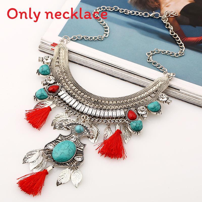 Ethnic Style Simulation Gemstone Decoration Women Necklace With Tassel Design For Art Lovers