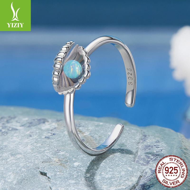 925 Sterling Silver Symphony Shell Open Ring Fashion Ocean Wind Ring Women'S Niche Premium Light Luxury