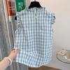 Грибной край клетчатый жилет кукольная рубашка женская 2025 лето новый дизайн чувство свободный омолаживающий шикарный красивая рубашка