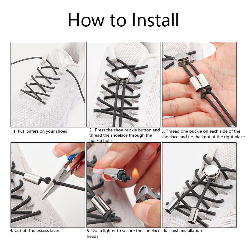 1 Pair Round Elastic Shoe Laces No Tie Shoelaces Tieless Metal Spring Buckle Shoelace for Kids Adults Elderly One Size Fit All