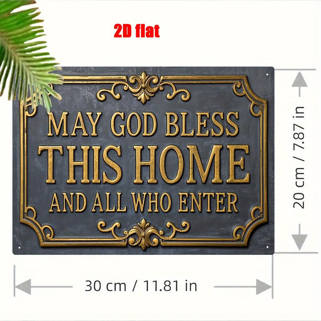 D Flat xcm Metal Wall Art Sign May God Bless This House and All Who Enter Elegant Gold Font with Detailed Frame