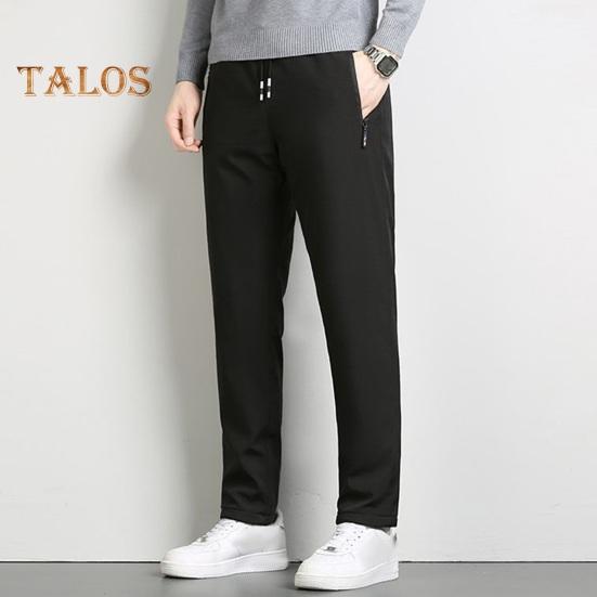 Winter Men Pants Thick Fleece Drawstring Elastic Waist Heat Retention Zipper Pockets Solid Color Warm Sport Travel Work Trousers
