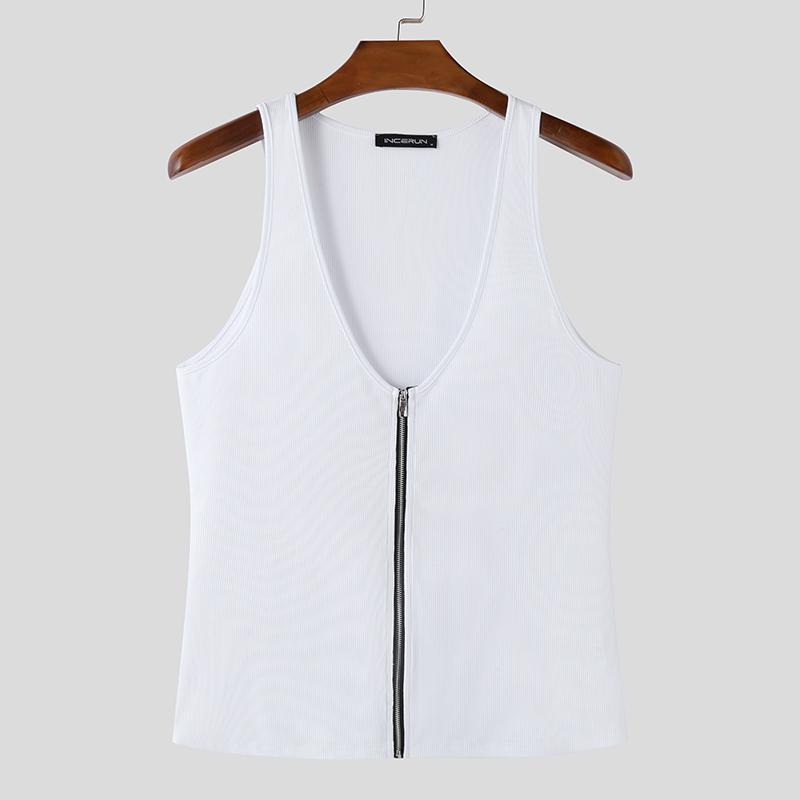 INCERUN Мужская летняя повседневная домашняя одежда с глубоким V-образным вырезом без рукавов, майки, футболки