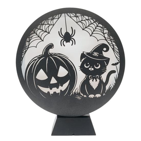Halloween LED Lantern Wooden Desktop Light Witch Pumpkin Spider Cat Designs Silhouette Ornament Spooky Tabletop Home Party Decoration