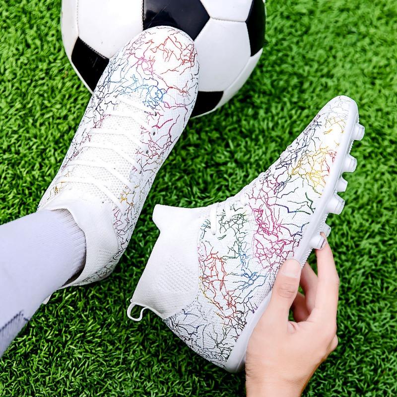 Новые футбольные бутсы с высоким верхом, камуфляжные, с шипами, детские профессиональные тренировочные бутсы, футбольные бутсы с длинными шипами