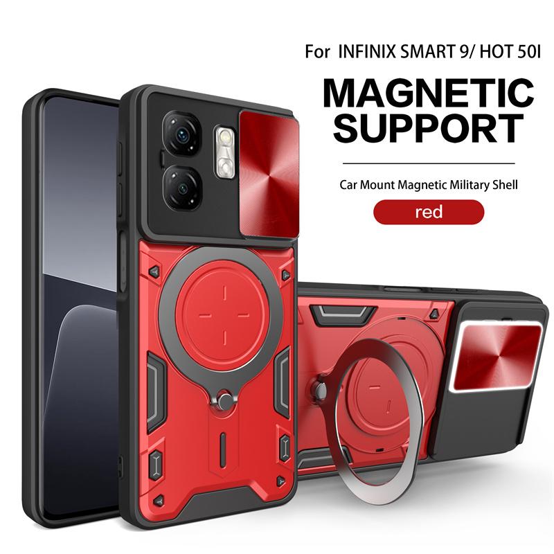 For Infinix Smart 9 4G Case Magnetic Car Holder Ring Armor Phone Case For Infinix Smart 9 Smart9 X6532 Slide Lens Protect Cover