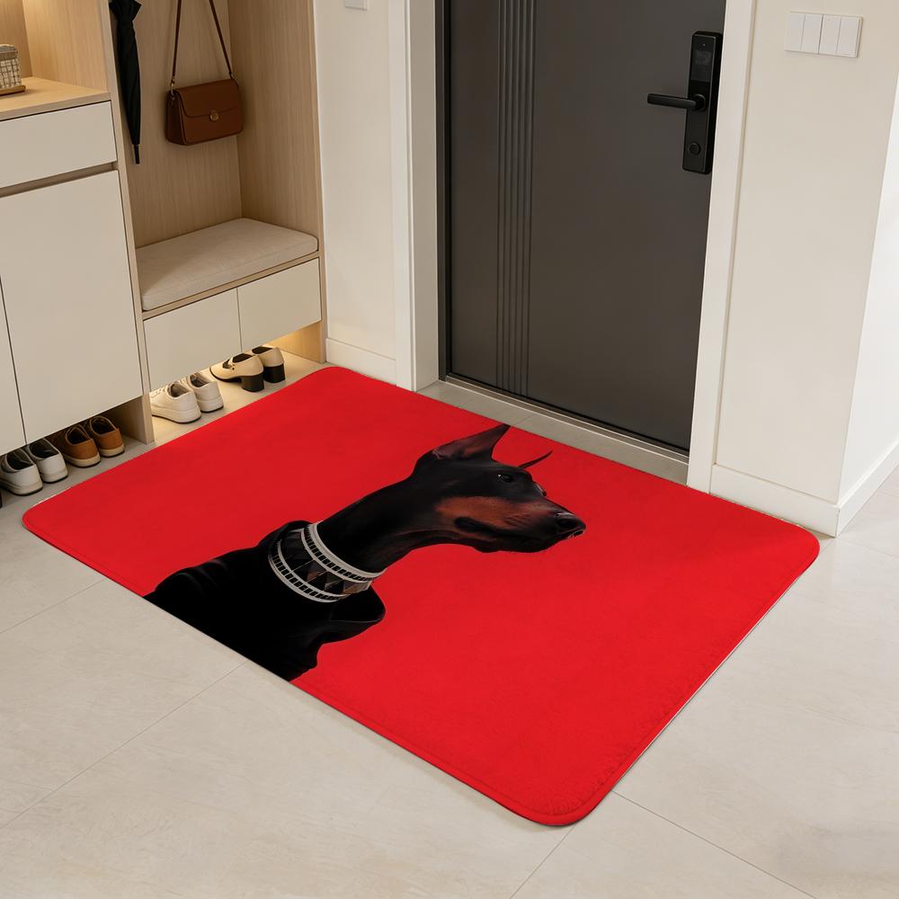 dog D-Dobermann Floor Mat Flannel Door Mat Non-Slip Absorbent Washable Indoor Home Rug
