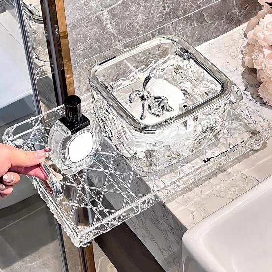 Transparent Storage Box Desktop Organizer With Press Type Lid Dressing Table Storage