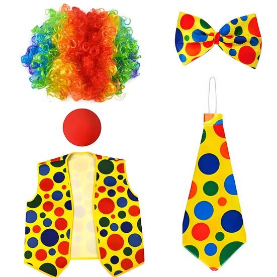 Halloween Clown Cosplay Costume Kit Wig Red Nose Gloves Vest Tie Shoe Men Women Adults Party Stage Performance Clown Dress-up Prop Clothes Accessories