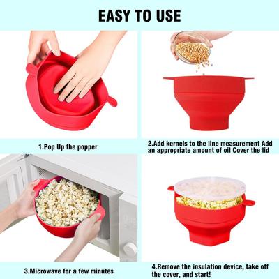1 шт. Силиконовый микроволновый DIY попкорн мейкер складная чаша с крышкой для дома, семьи, кино, фруктовое блюдо, кухонные простые инструменты