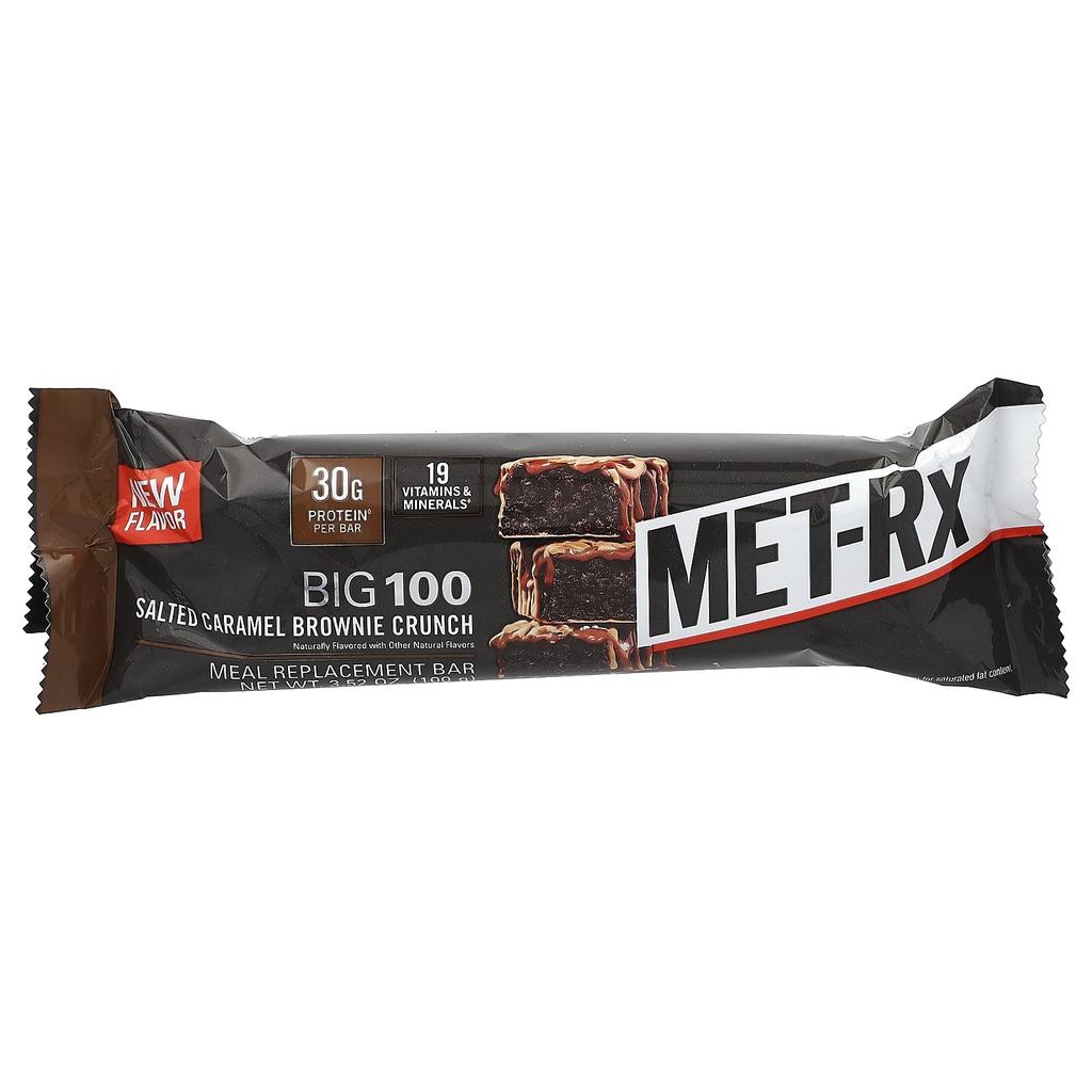 Met-Rx, Big 100, Meal Replacement Bars, Salted Caramel Brownie Crunch, 9 Bars, 100G (3.52Oz) Each
