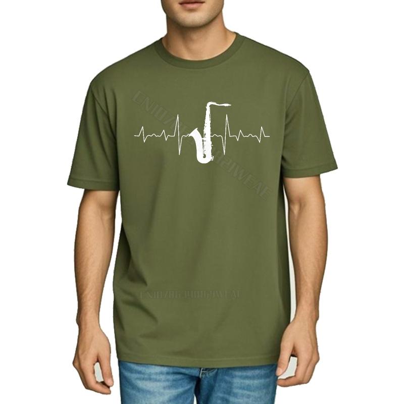 Tshirts For Unisex Cotton Everyday Tees Heartbeat Design With Saxophone Art Summer Comfort Tshirt Anime Unisex Tshirt Comfortab