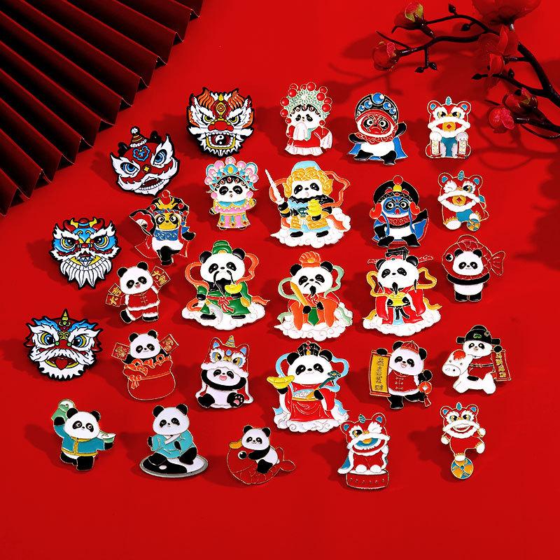 Zinc Alloy Enamel Dropping Brooch, Cute Cartoon Lucky Panda Snake Pattern 2025 Year of the Snake, New Year Festival Decorative Lapel Pin Badge