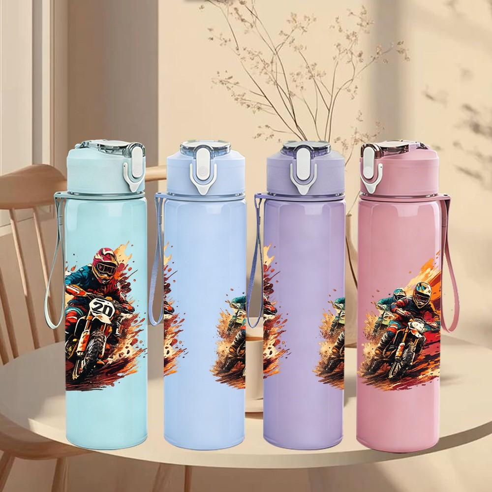 1PC Burning Flame Texture Abstract 750ml Color Plastic Sports Water Bottle Leakproof Flip Straw Lid Suitable for Sports Office Home Use