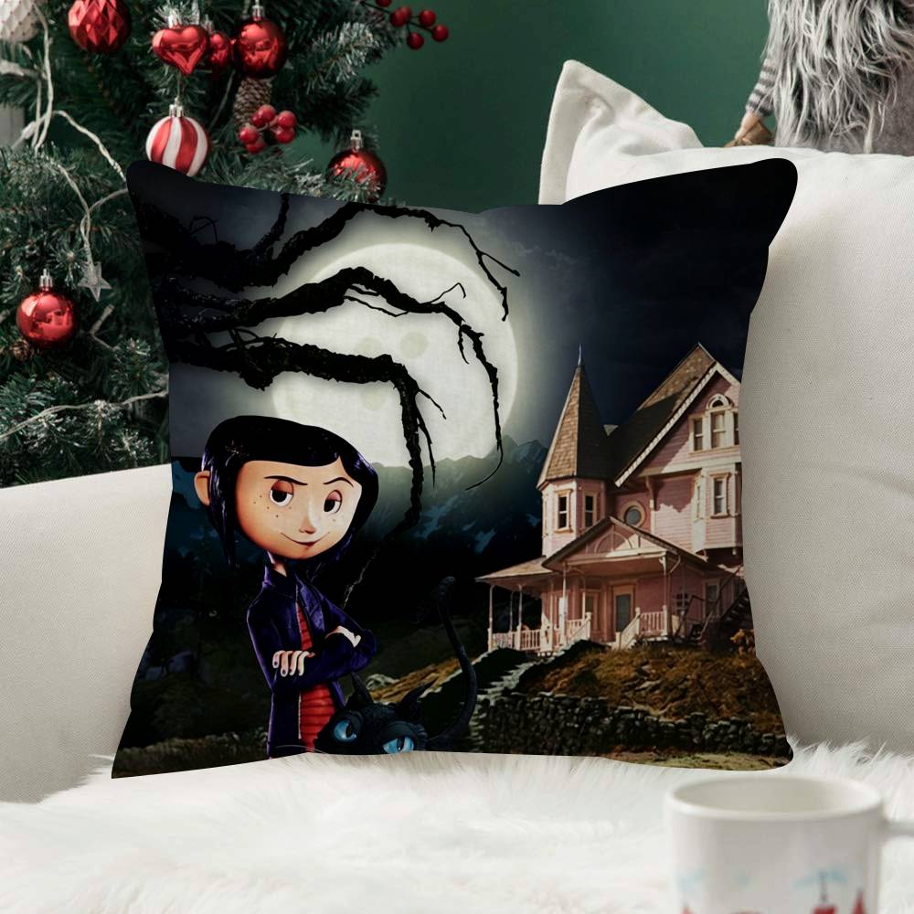 Horror Cartoon CCoralined Theme Pillow Case Plush Fabric Soft Double Sided Print Sofa Cushion Cover Throw Pillow Covers