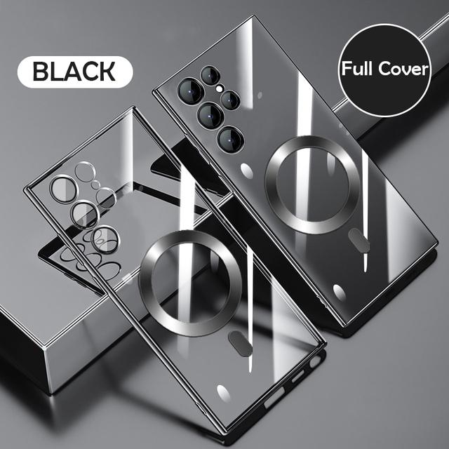 Противоударный чехол Magsafe с магнитной беспроводной зарядкой для телефона Samsung Galaxy S23 Ultra S22 Plus Ultra S21 + прозрачная стеклянная линза, мягкая обложка