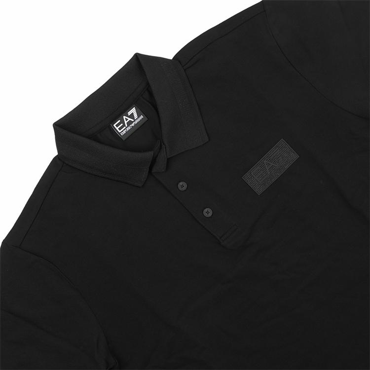 Emporio Armani EA7 Весна/Лето 25 Футболка-поло с коротким рукавом Однотонная Эластичный Хлопок Мужские топ Черный 6DPF08-PJVUZ-1200