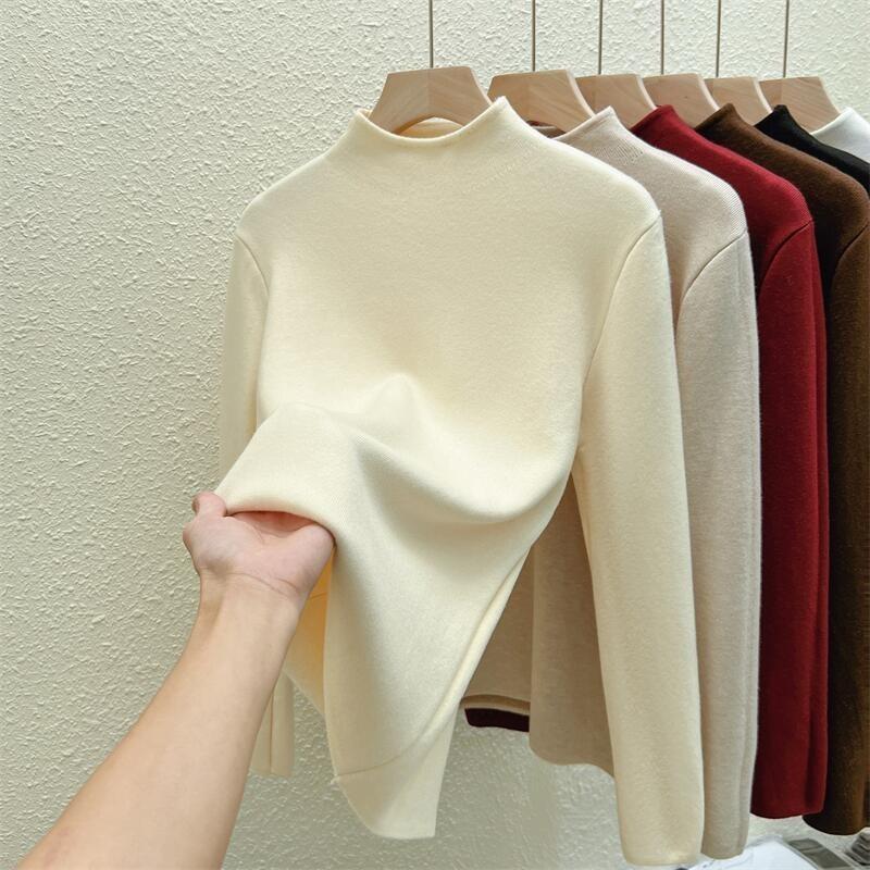 Осень-зима, полуводолазка, женский вязаный свитер, модный, элегантный, повседневный, флисовый, толстый, нижняя часть, рубашка, верхняя часть, внутренний длинный рукав, одежда 1878
