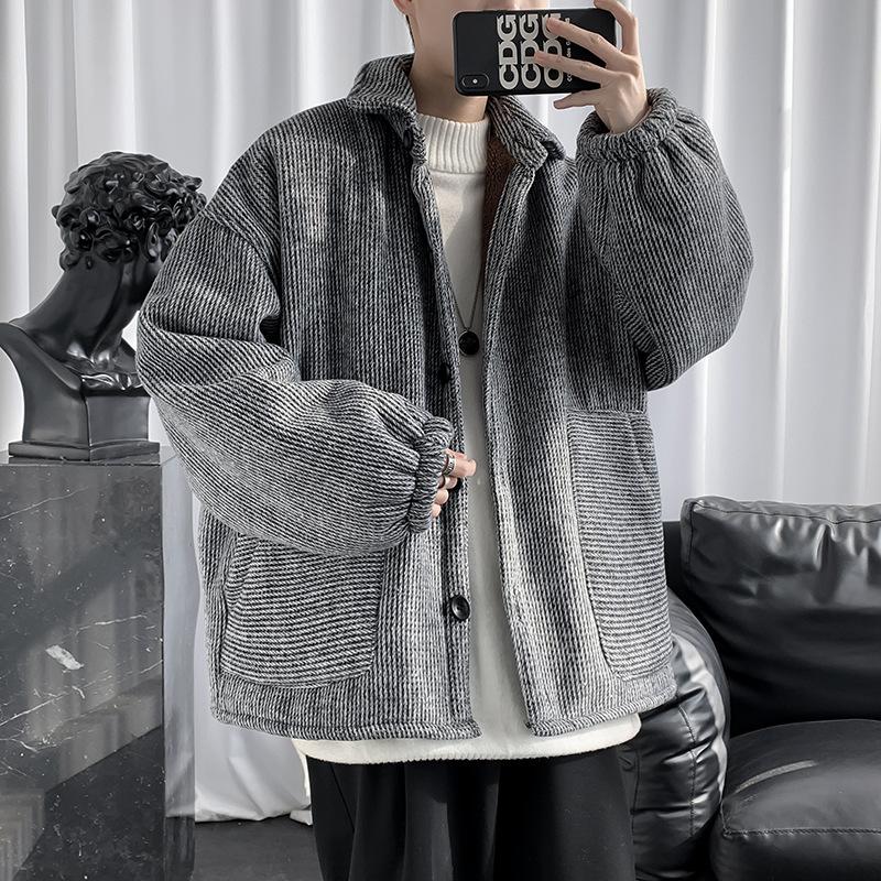 Мужская теплая куртка-кардиган с тонкими лацканами на весну, осень и зиму больших размеров, повседневная удобная куртка с пуговицами и длинными рукавами