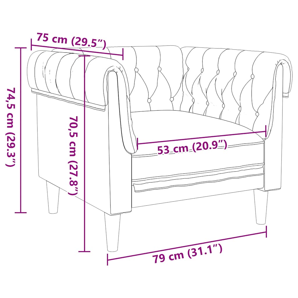Chesterfield Armchair in Brown Fabric