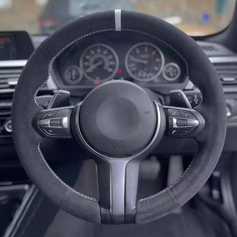 Черная замшевая оплетка руля для BMW M Sport F30 F31 F34 F10 F11 F07 X1 X2 X3 F25 F32 F33 F36 F48 F39 Автоаксессуары