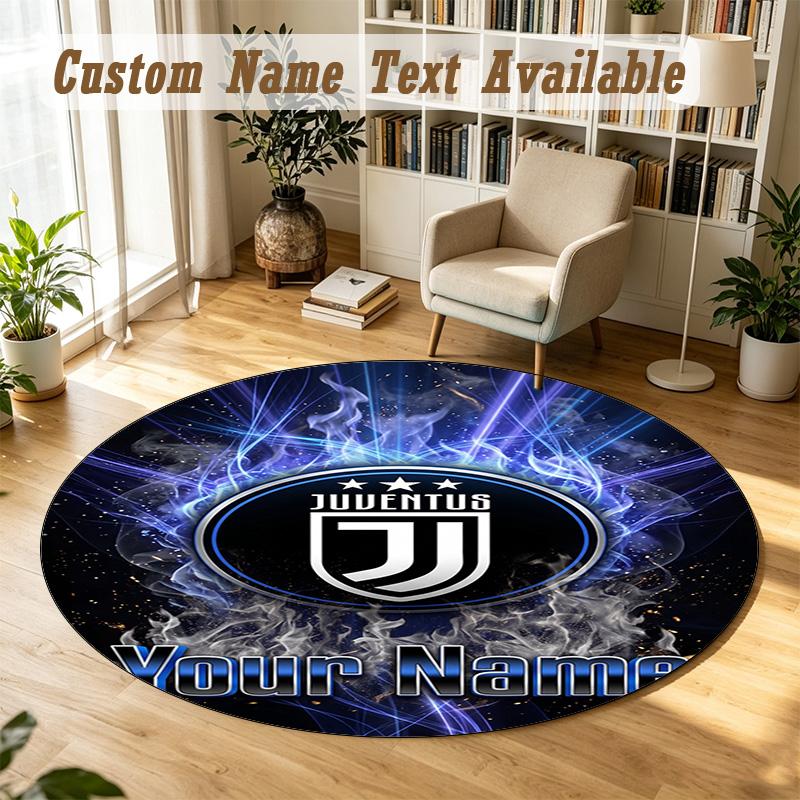 Round Rug Custom NameJuventus FC Pattern Non Slip Carpet Home Floor Decor