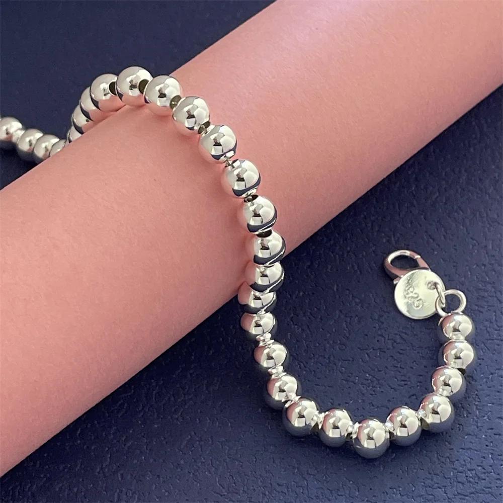 18-20CM 925 Sterling Silver Bracelet Exquisite 6MM Beads Women Fashion Wedding Party Gift Jewelry