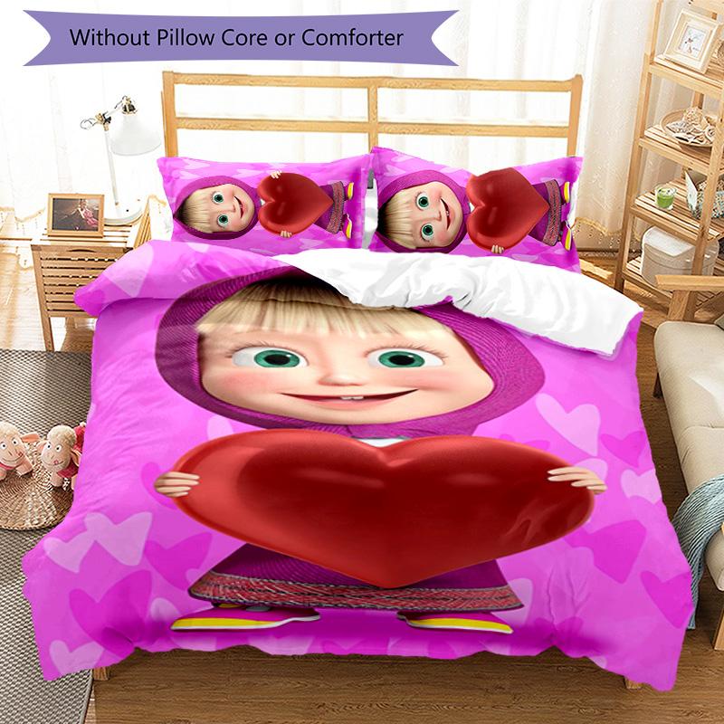 Msha and Bear 3pcs Bedding Set Duvet Cover Closure Includes 1 Duvet Cover & 2 Pillowcases for All Seasons Bedroom Home Dorm Decor