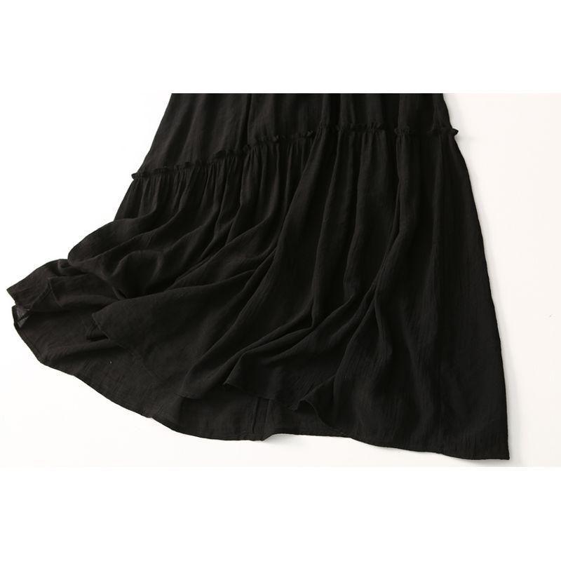 Foreign Trade Original Order Tight Waist Slimming V-Neckline Classy Noil Poplin Dress Summer Thin Ruched Long Dress Plus Size Women's Clothing