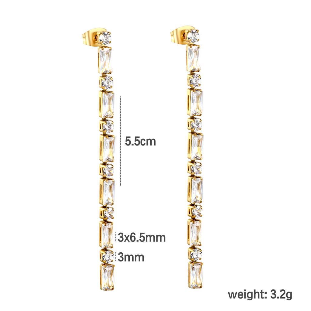 Fashionable And Luxurious Round Colorful Zircon Fringe Earrings With Exquisite Chain Accessories Versatile Ear Jewelry