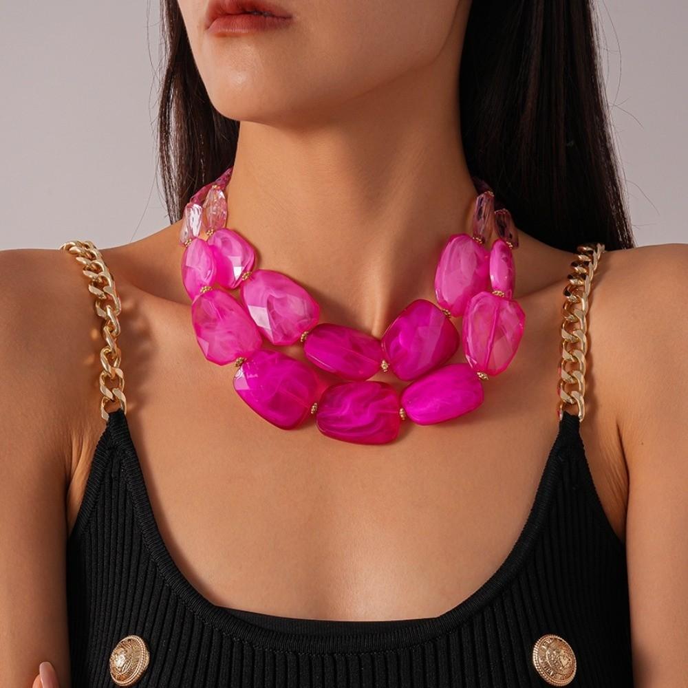 Multi-hue Oversized Resin Strand Translucent-jelly Geometric Facet Choker Swimwear Accessories